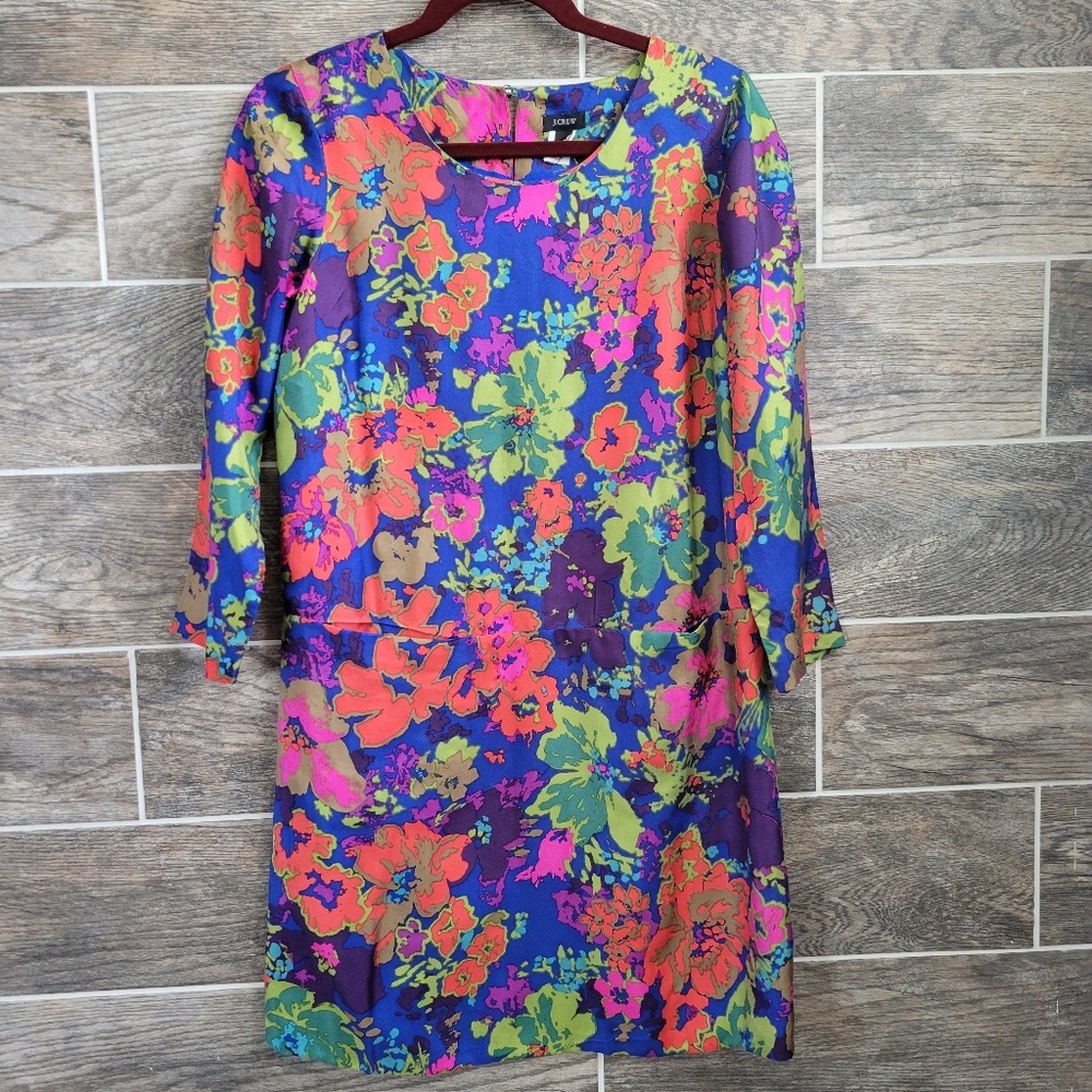 J. CREW Shift Silk Dress Size 0 Flowers